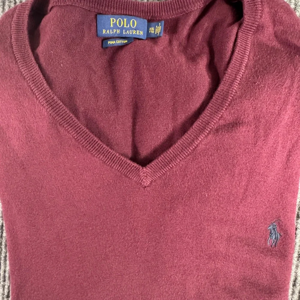 Polo Ralph Lauren Mens XXL Burgundy‎ V Neck Sweater Preppy Old Money Academia